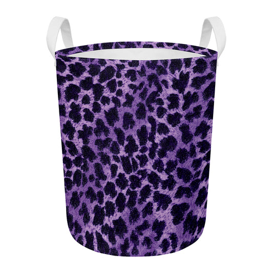 Purple And Black Cheetah Print Round Laundry Basket