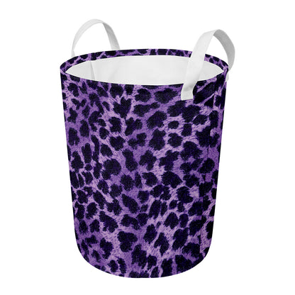 Purple And Black Cheetah Print Round Laundry Basket