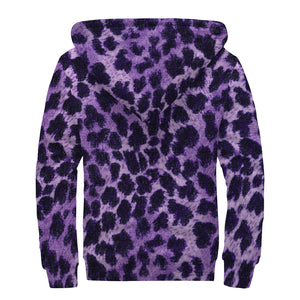 Purple And Black Cheetah Print Sherpa Lined Zip Up Hoodie