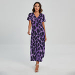 Purple And Black Cheetah Print Short Sleeve Maxi Dress