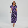 Purple And Black Cheetah Print Short Sleeve Maxi Dress