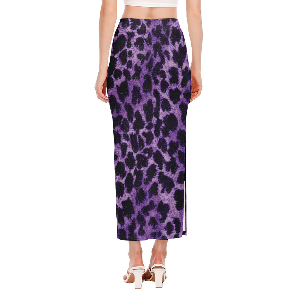 Purple And Black Cheetah Print Side Slit Maxi Skirt