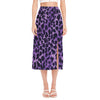 Purple And Black Cheetah Print Side Slit Midi Skirt