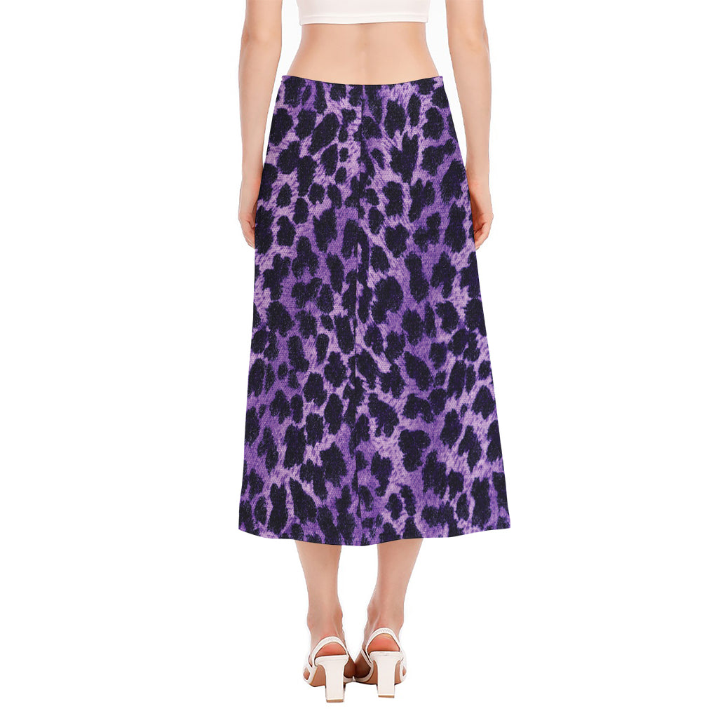 Purple And Black Cheetah Print Side Slit Midi Skirt