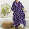 Purple And Black Cheetah Print Silk V-Neck Kaftan Dress