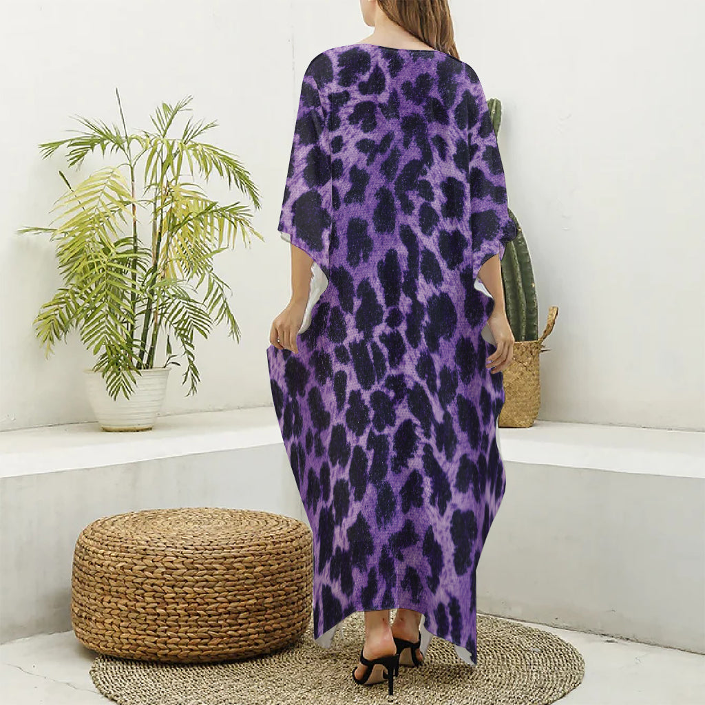 Purple And Black Cheetah Print Silk V-Neck Kaftan Dress