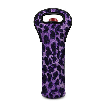 Purple And Black Cheetah Print Single Neoprene Wine Tote