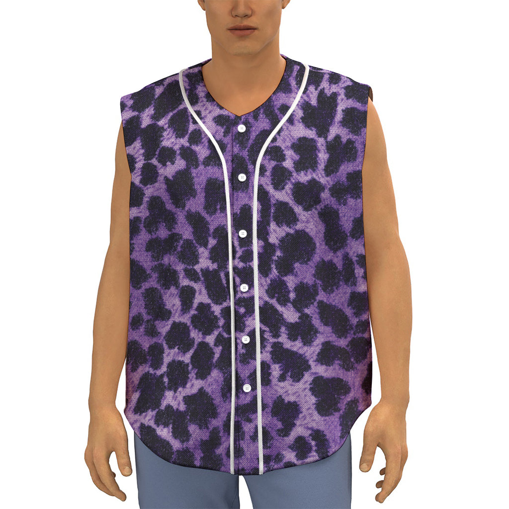 Purple And Black Cheetah Print Sleeveless Baseball Jersey