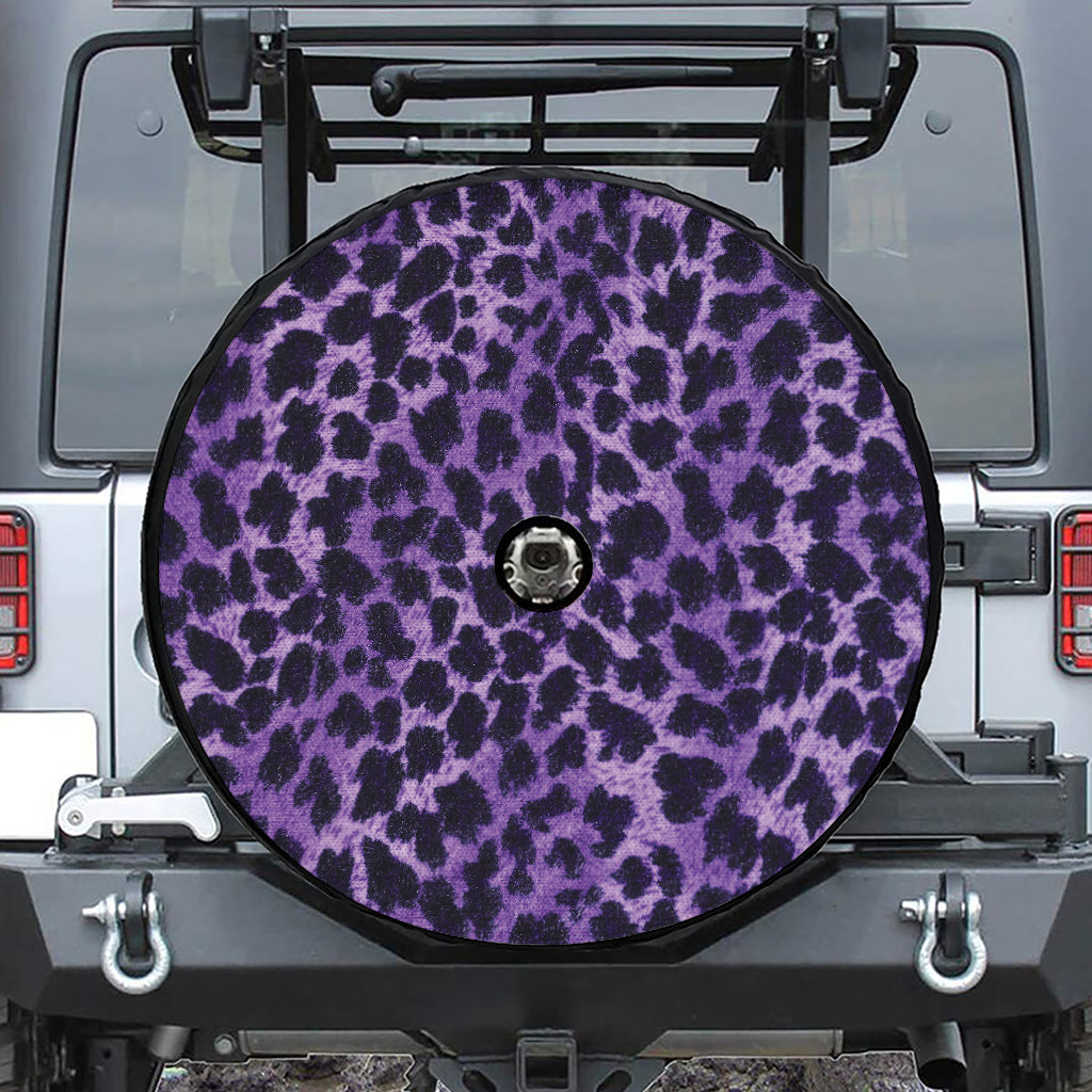 Purple And Black Cheetah Print Tire Cover With Camera Hole