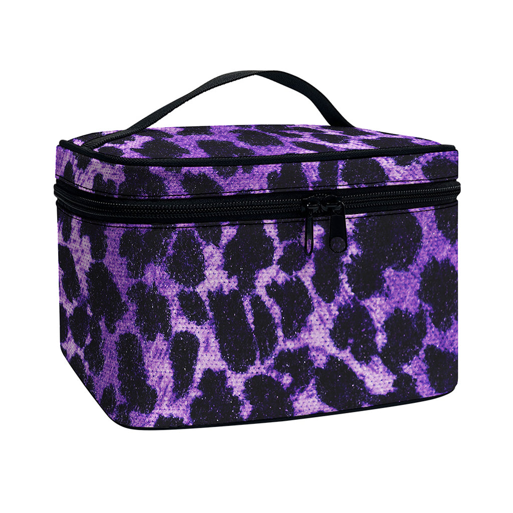 Purple And Black Cheetah Print Travel Makeup Bag