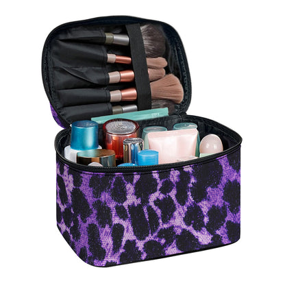 Purple And Black Cheetah Print Travel Makeup Bag
