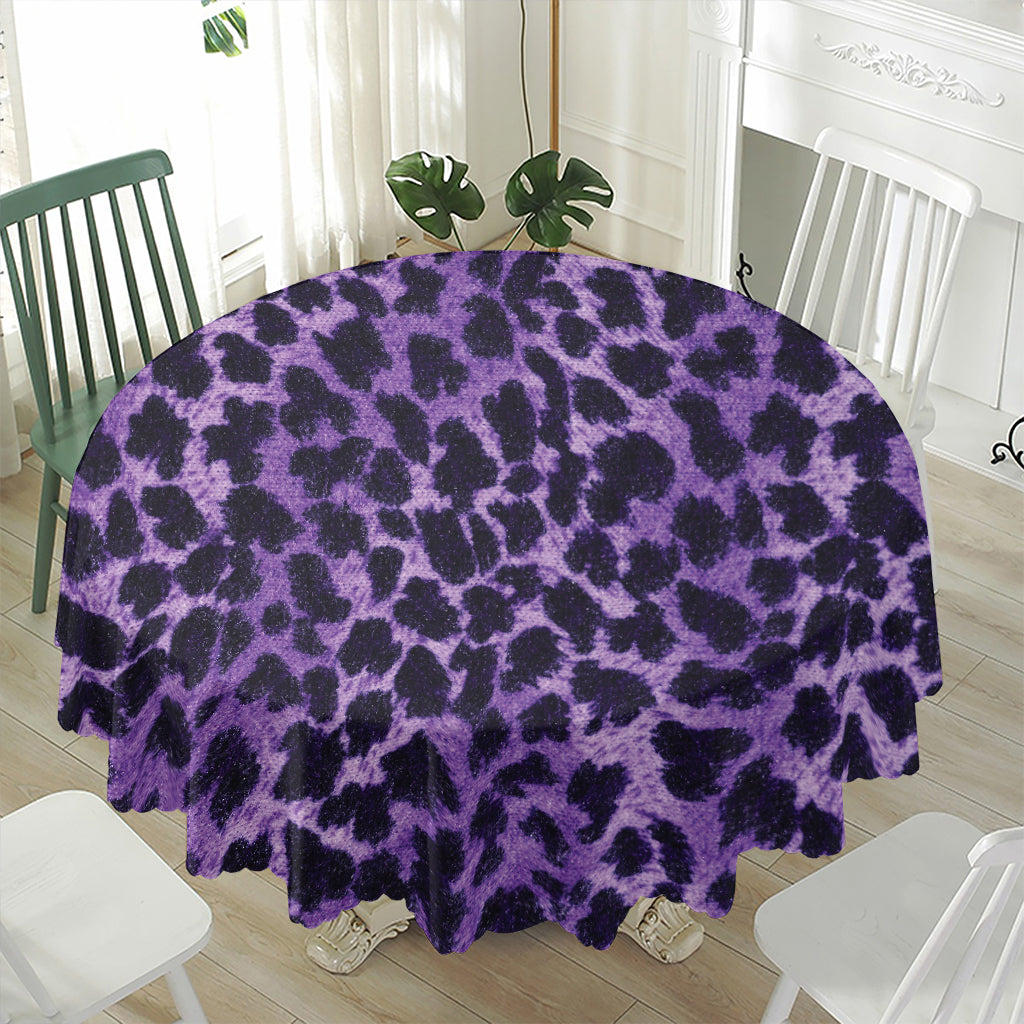 Purple And Black Cheetah Print Waterproof Round Tablecloth