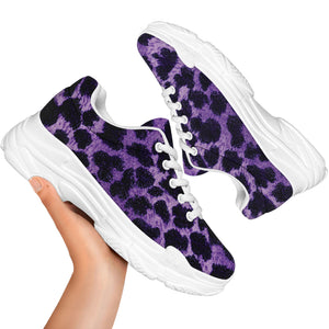 Purple And Black Cheetah Print White Chunky Shoes