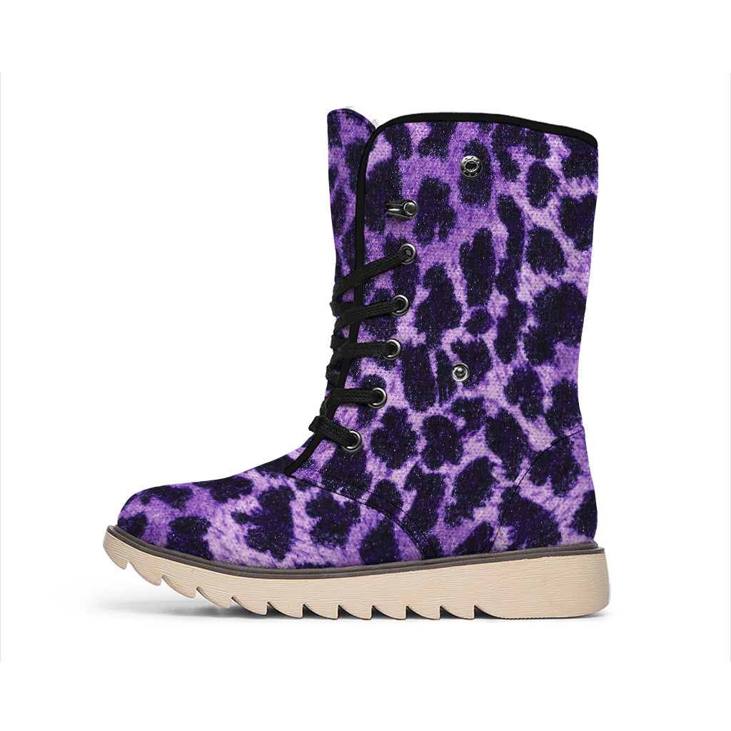 Purple And Black Cheetah Print Winter Boots