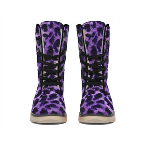 Purple And Black Cheetah Print Winter Boots