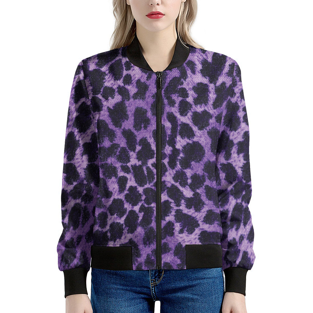 Purple And Black Cheetah Print Women's Bomber Jacket