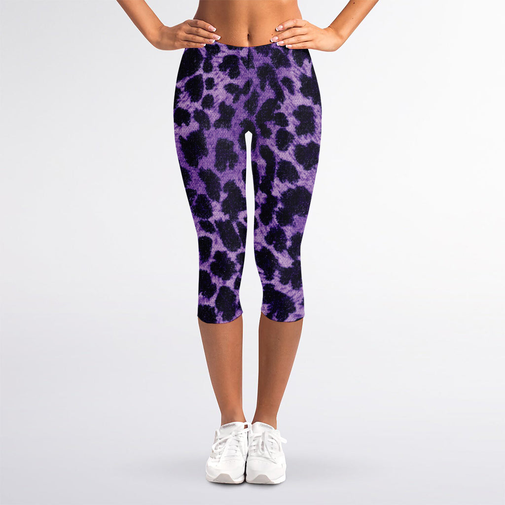 Purple And Black Cheetah Print Women's Capri Leggings