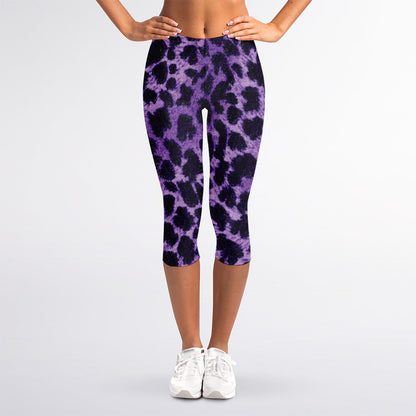 Purple And Black Cheetah Print Women's Capri Leggings