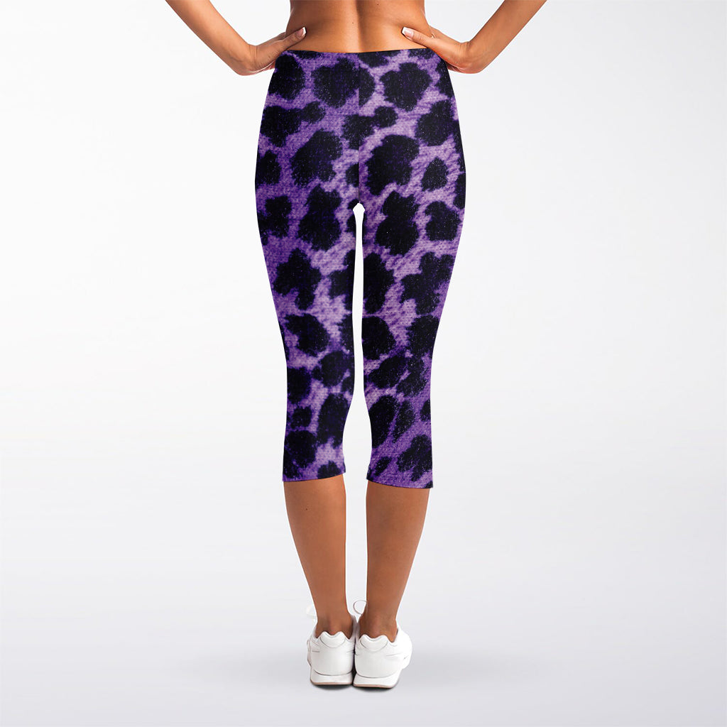 Purple And Black Cheetah Print Women's Capri Leggings