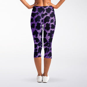 Purple And Black Cheetah Print Women's Capri Leggings