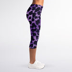 Purple And Black Cheetah Print Women's Capri Leggings