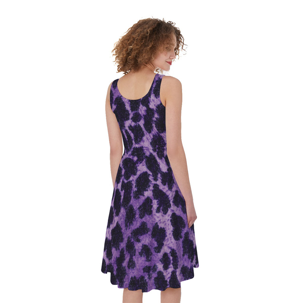 Purple And Black Cheetah Print Women's Sleeveless Dress