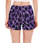 Purple And Black Cheetah Print Women's Split Running Shorts