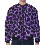 Purple And Black Cheetah Print Zip Sleeve Bomber Jacket