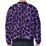 Purple And Black Cheetah Print Zip Sleeve Bomber Jacket