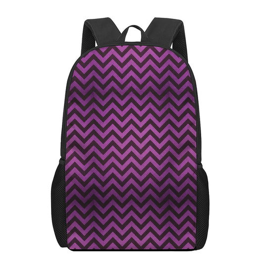Purple And Black Chevron Pattern Print 17 Inch Backpack