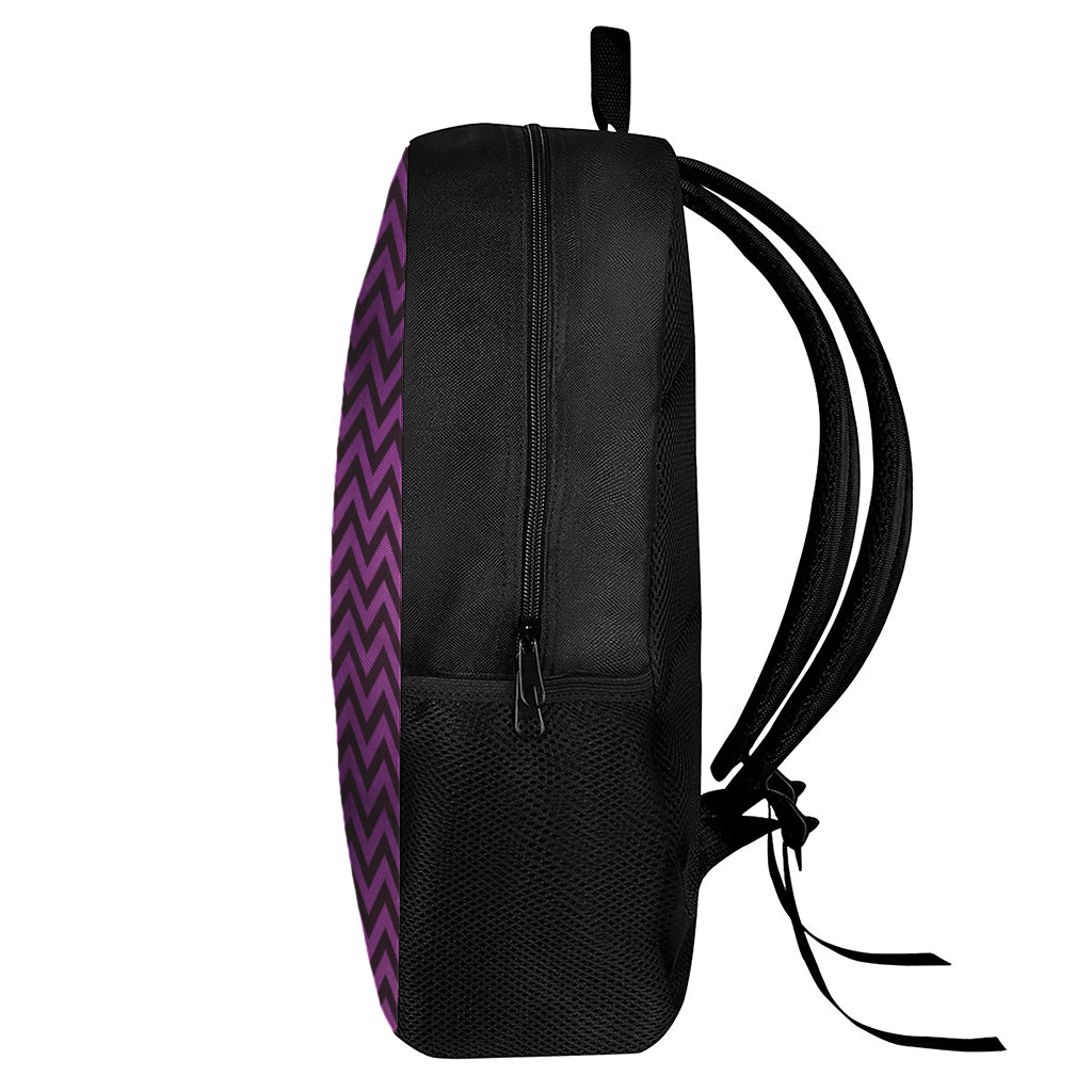 Purple And Black Chevron Pattern Print 17 Inch Backpack