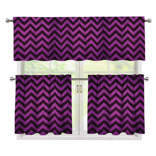 Purple And Black Chevron Pattern Print 3 Piece Kitchen Curtains