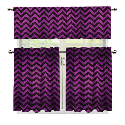 Purple And Black Chevron Pattern Print 3 Piece Kitchen Curtains
