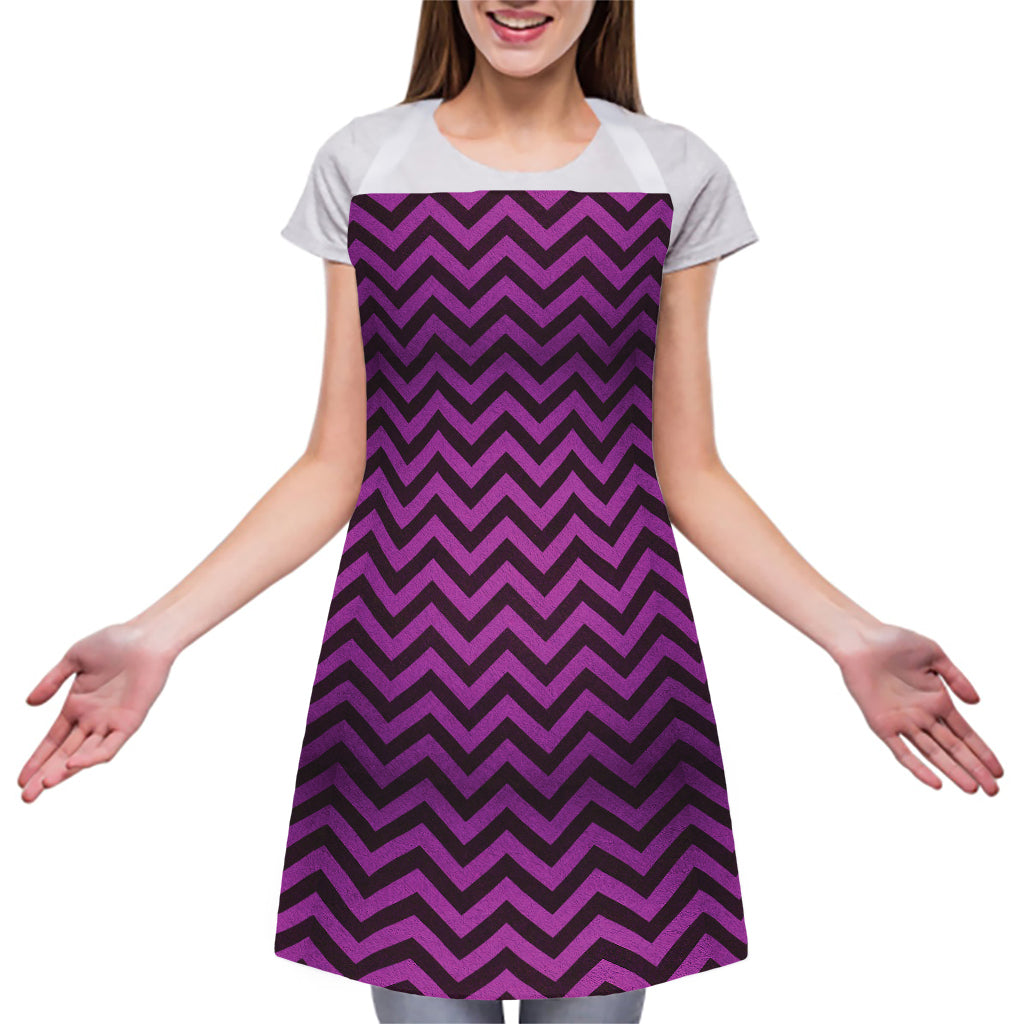 Purple And Black Chevron Pattern Print Adjustable Apron