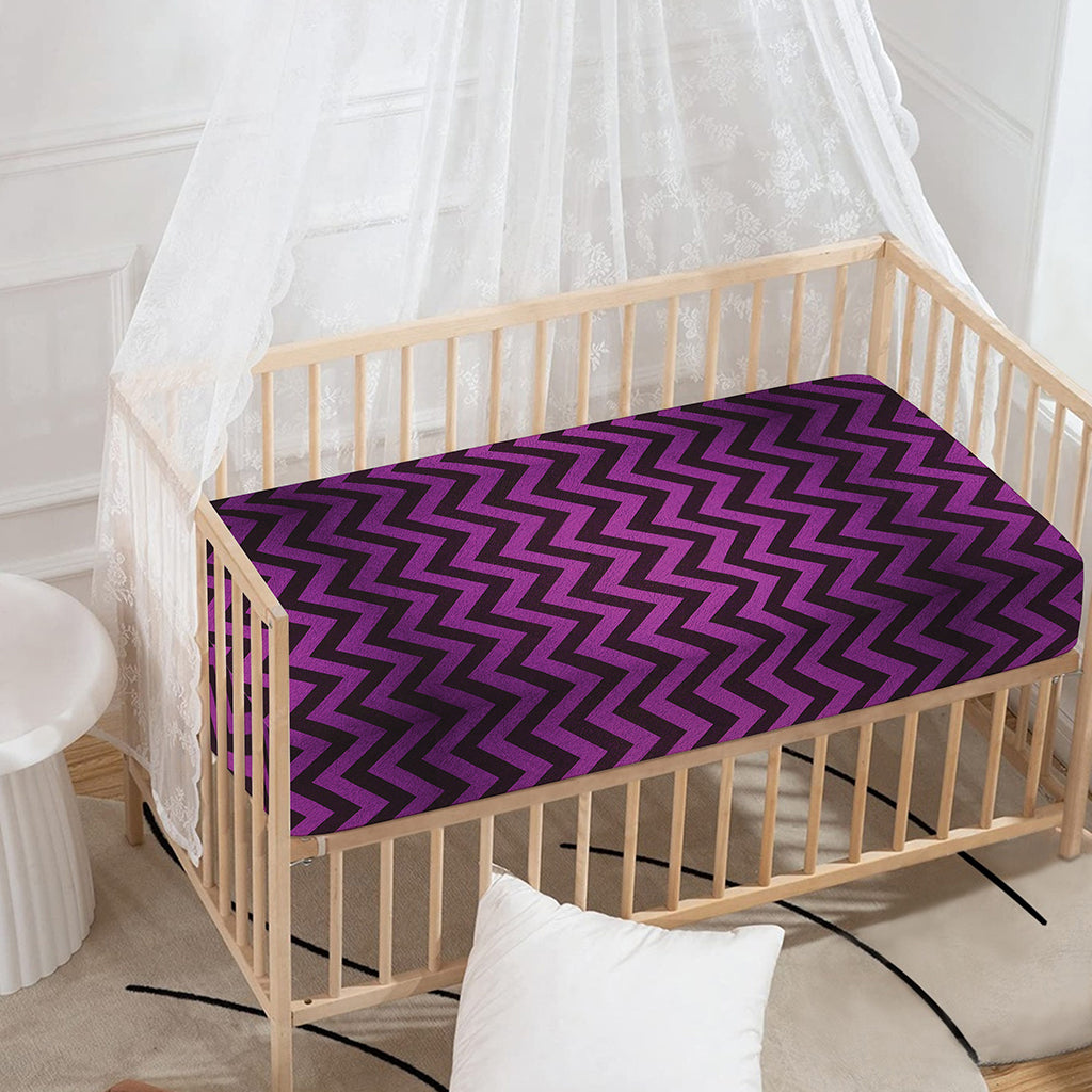 Purple And Black Chevron Pattern Print Baby Crib Sheet