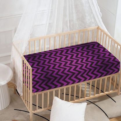 Purple And Black Chevron Pattern Print Baby Crib Sheet