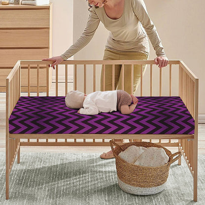 Purple And Black Chevron Pattern Print Baby Crib Sheet