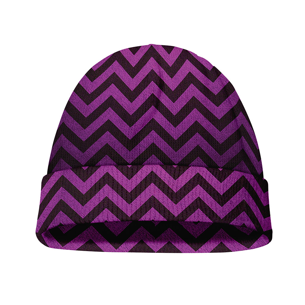 Purple And Black Chevron Pattern Print Beanie