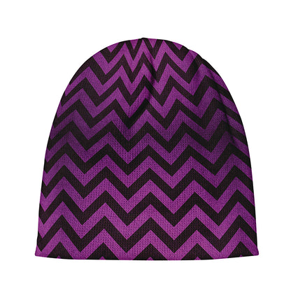 Purple And Black Chevron Pattern Print Beanie