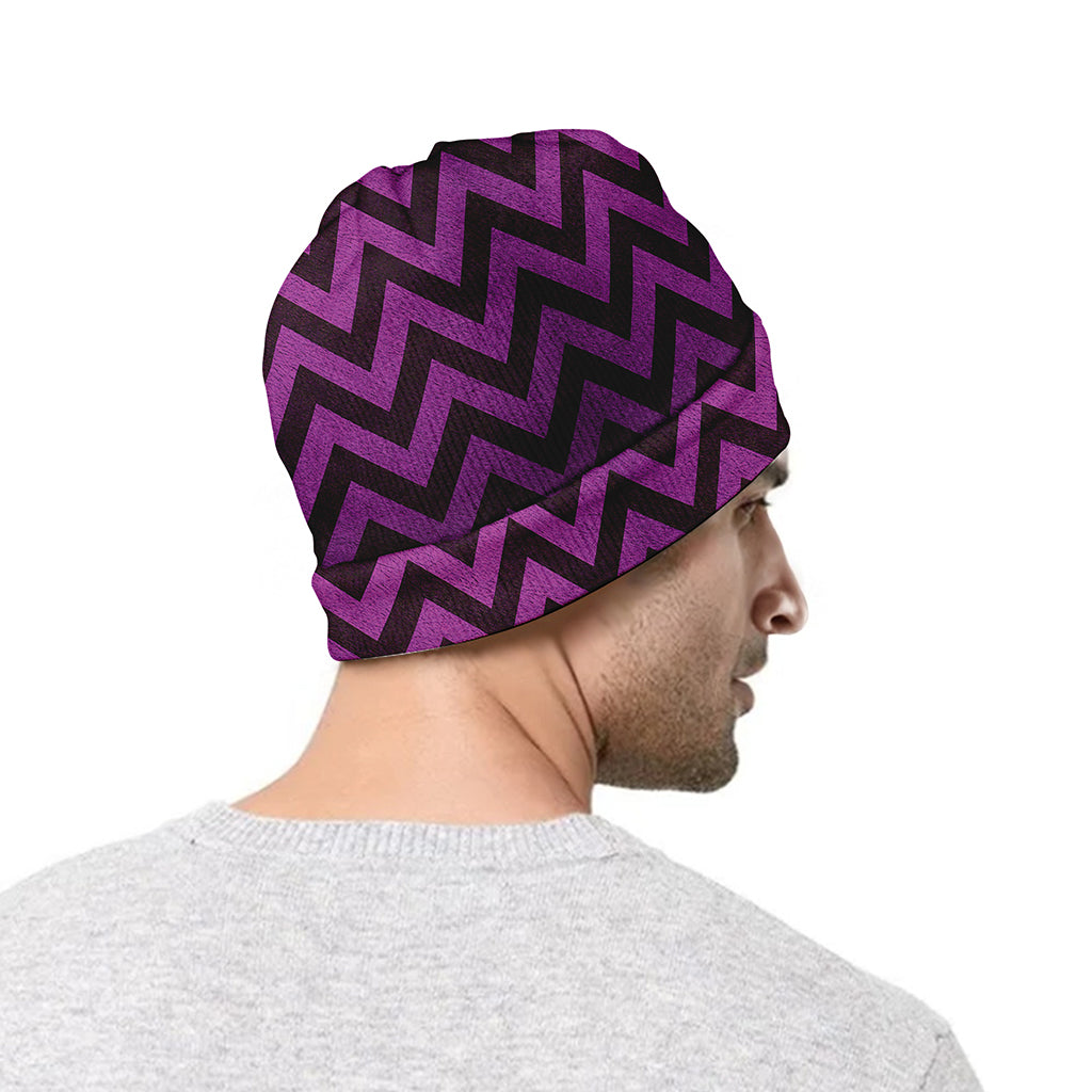 Purple And Black Chevron Pattern Print Beanie