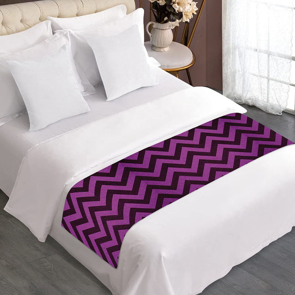 Purple And Black Chevron Pattern Print Bed Runner