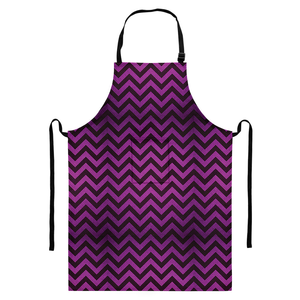 Purple And Black Chevron Pattern Print Bib Apron With Pocket