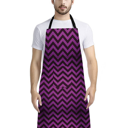 Purple And Black Chevron Pattern Print Bib Apron With Pocket