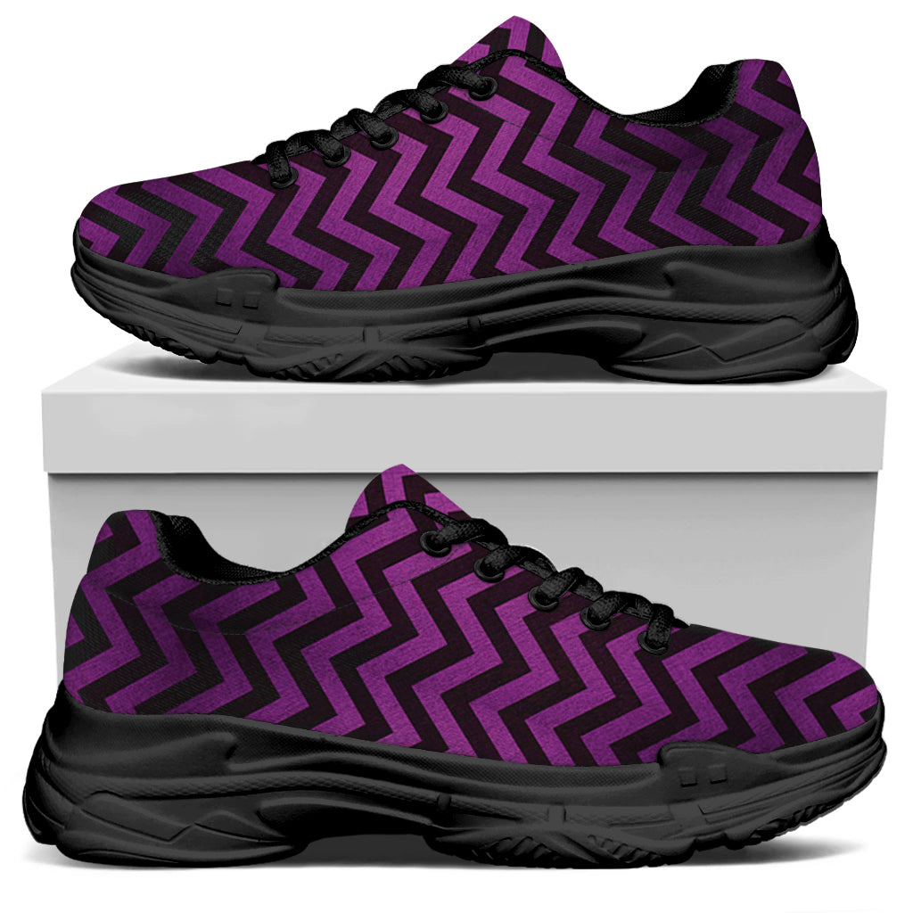 Purple And Black Chevron Pattern Print Black Chunky Shoes