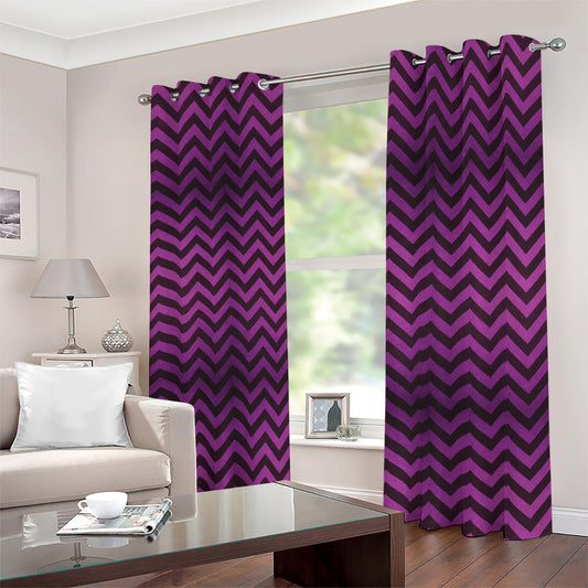 Purple And Black Chevron Pattern Print Blackout Grommet Curtains