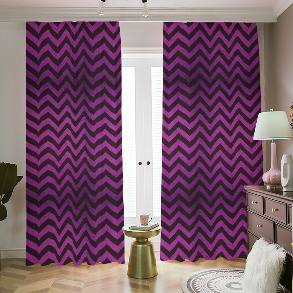 Purple And Black Chevron Pattern Print Blackout Pencil Pleat Curtains