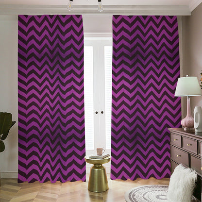 Purple And Black Chevron Pattern Print Blackout Pencil Pleat Curtains