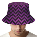 Purple And Black Chevron Pattern Print Bucket Hat