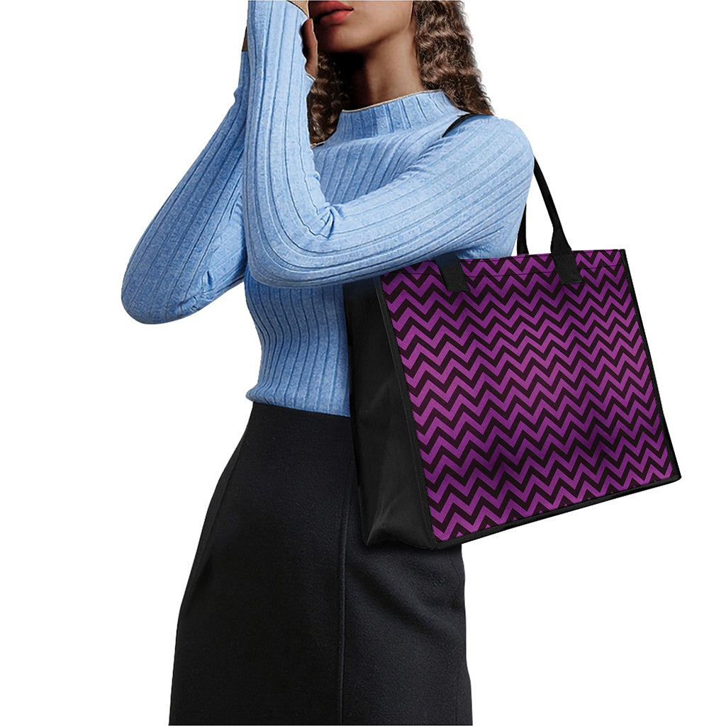 Purple And Black Chevron Pattern Print Canvas Tote Bag
