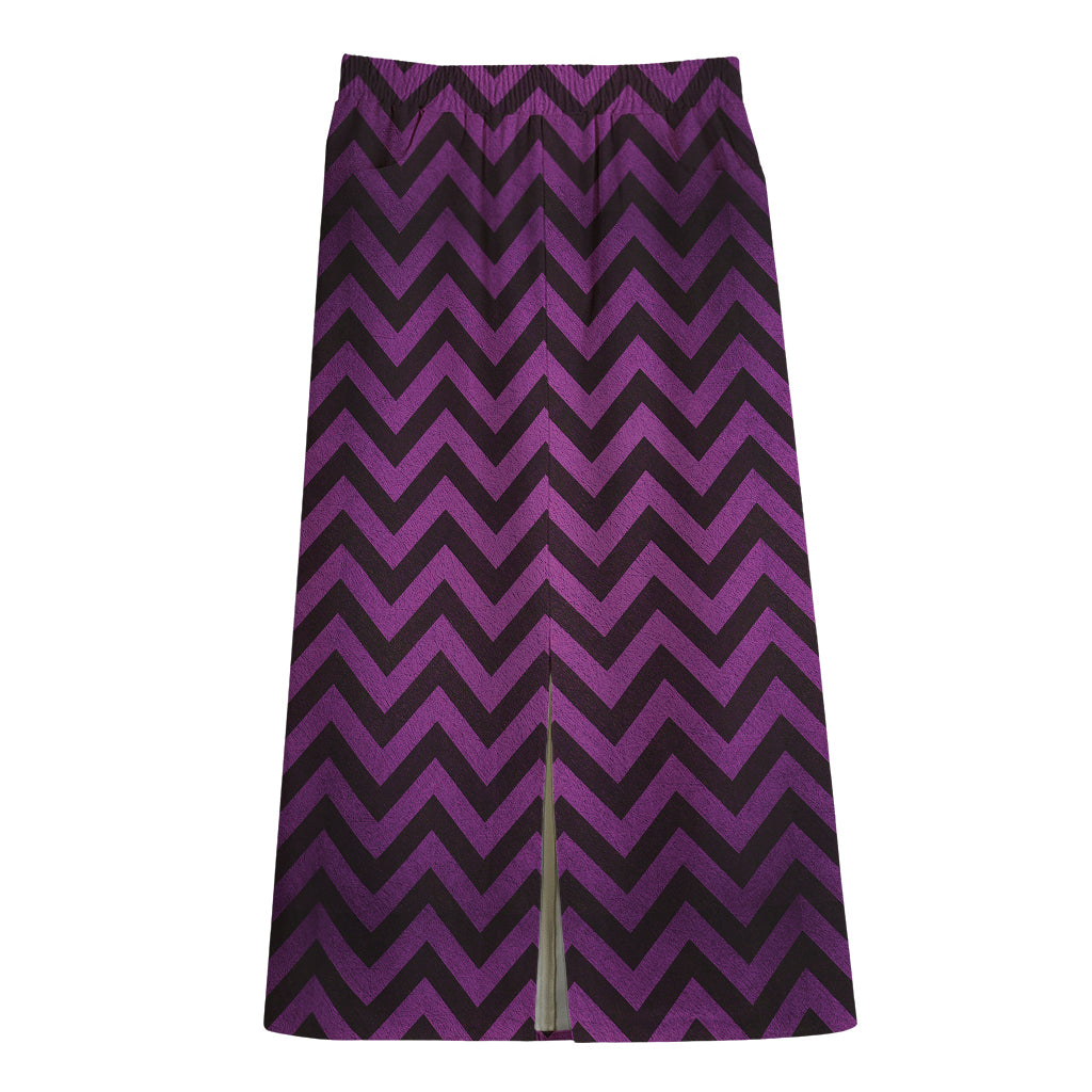 Purple And Black Chevron Pattern Print Cotton Front Slit Maxi Skirt
